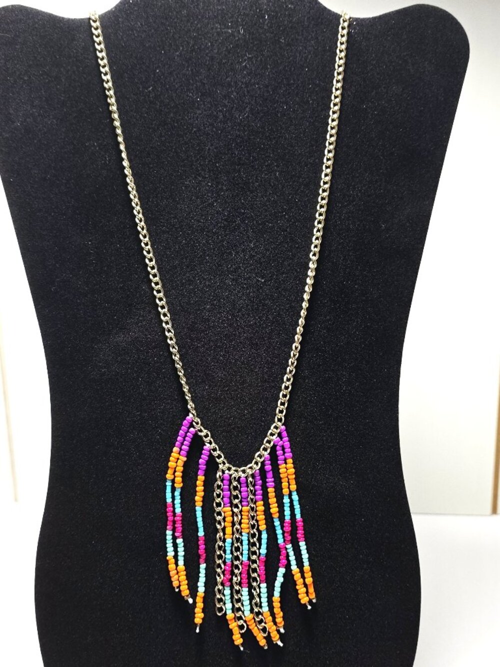 Red Camel Beaded Fringe Statement Necklace NWT $20